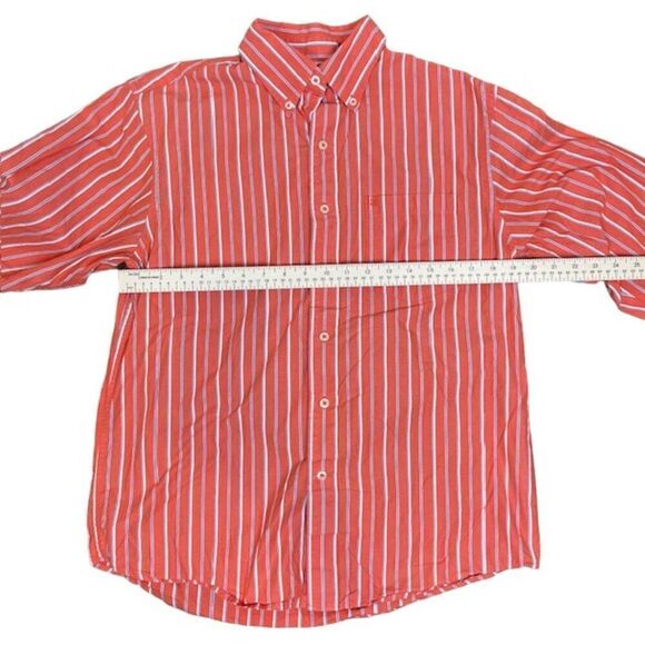IZOD Men's Button Down Shirt Orange Stripe Blue White Size Medium - Picture 3 of 8